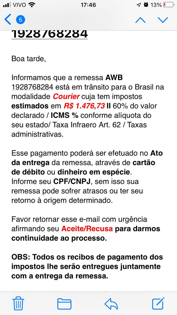 Aviso importante para clientes do Brasil